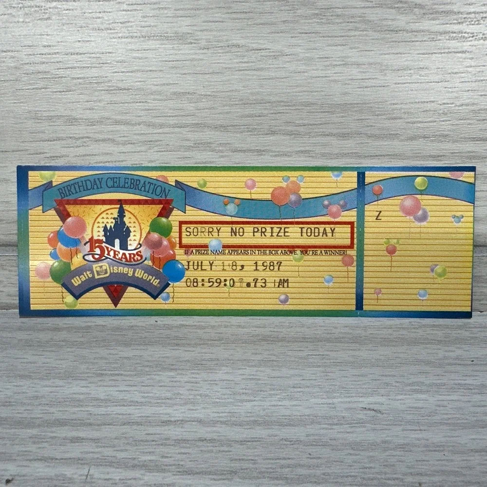 Walt Disney‎ World 15 Years Birthday Prize Ticket 1987 Vintage - 7
